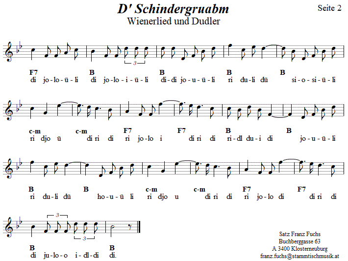 D'Schindergruabm, Lied und Dudler aus Wien,  
Bitte klicken, um die Melodie zu hren.