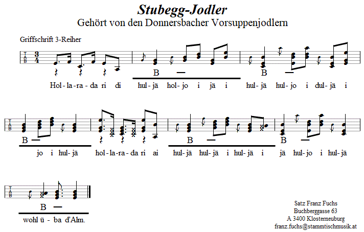 Stubegg-Jodler in Griffschrift fr Steirische Harmonika. 
Bitte klicken, um die Melodie zu hren.
