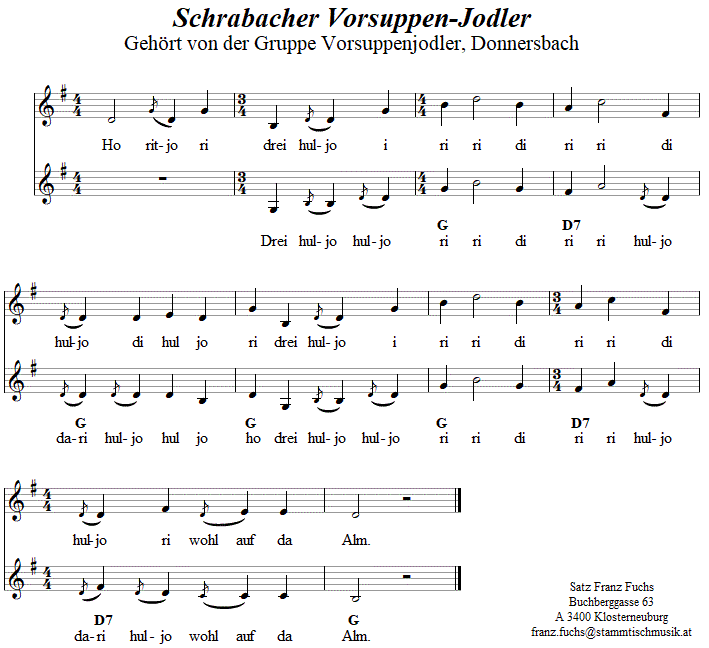 Schrabacher Vorsuppenjodler. 
Bitte klicken, um die Melodie zu hren.