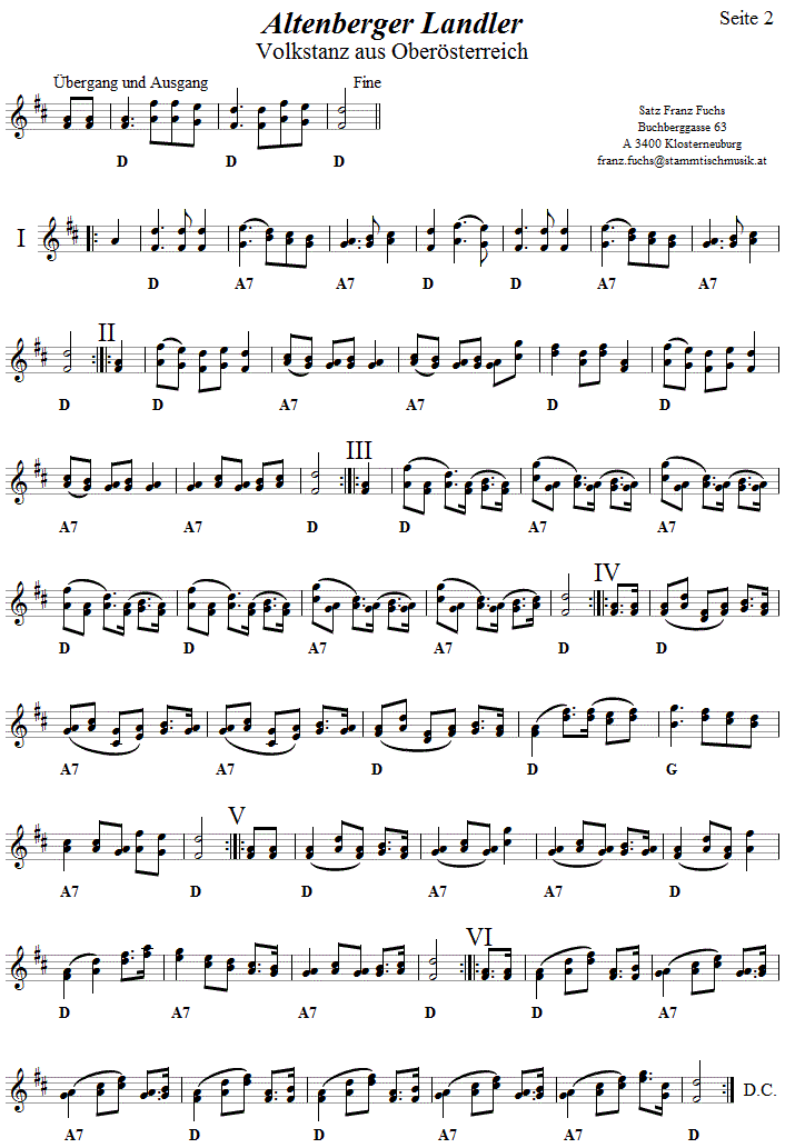 Altenberger Landler in zweistimmigen Noten, Seite 2. 
Bitte klicken, um die Melodie zu hren.