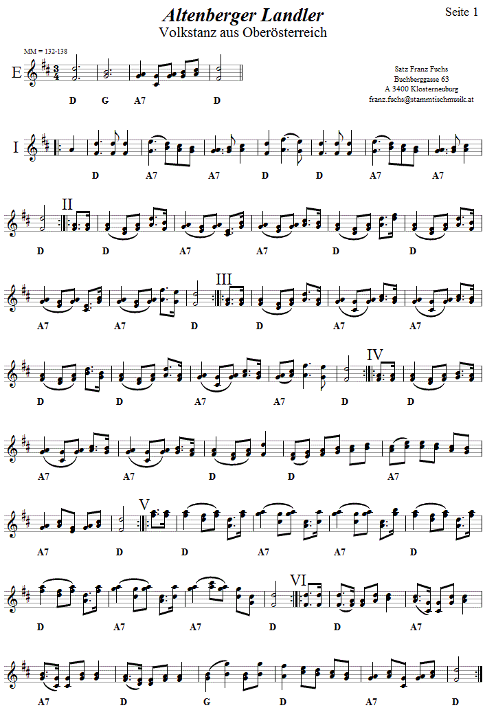 Altenberger Landler in zweistimmigen Noten, Seite 1. 
Bitte klicken, um die Melodie zu hren.