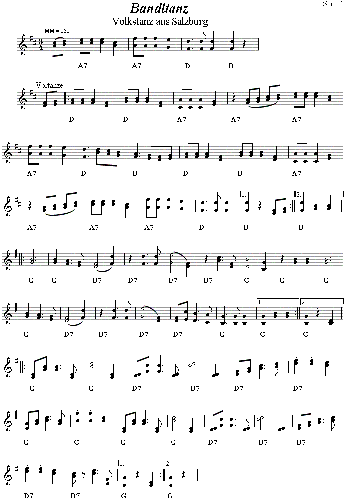 Bandltanz 1 in zweistimmigen Noten. 
Bitte klicken, um die Melodie zu h�ren.