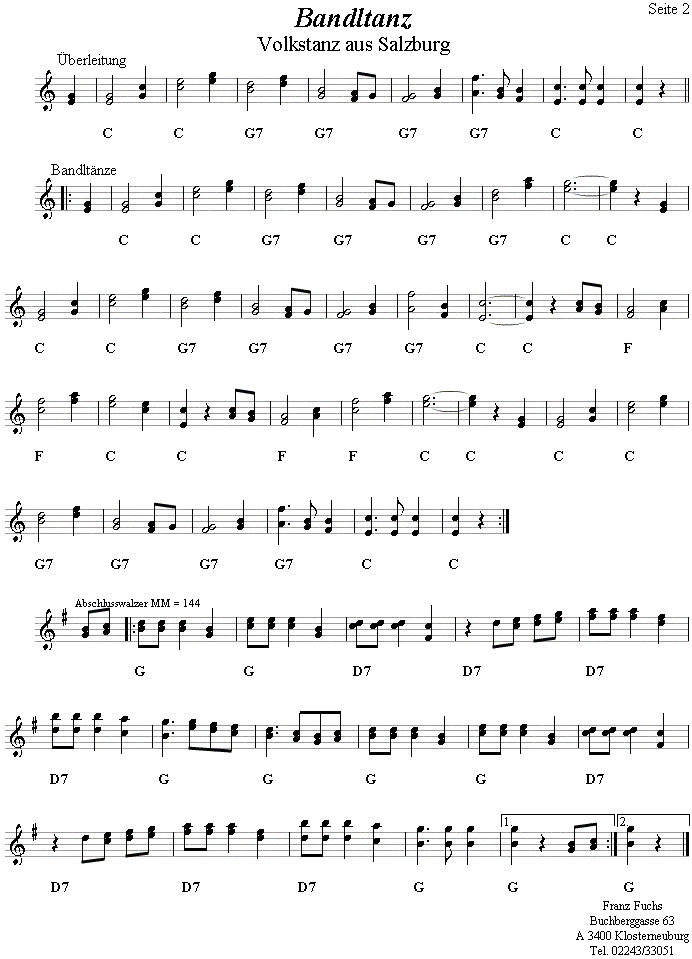 Bandltanz 2 in zweistimmigen Noten. 
Bitte klicken, um die Melodie zu h�ren.