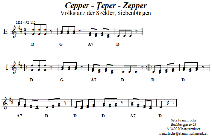 Cepper - Teper - Zepper, in zweistimmigen Noten. 
Bitte klicken, um die Melodie zu hren.