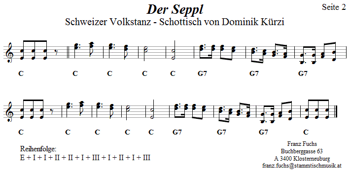 Der Seppl in zweistimmigen Noten. Seite 2. 
Bitte klicken, um die Melodie zu hren.