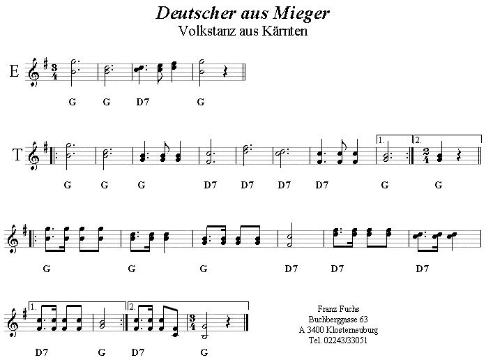 Der Deutsche Umgang in zweistimmigen Noten. 
Bitte klicken, um die Melodie zu h�ren.