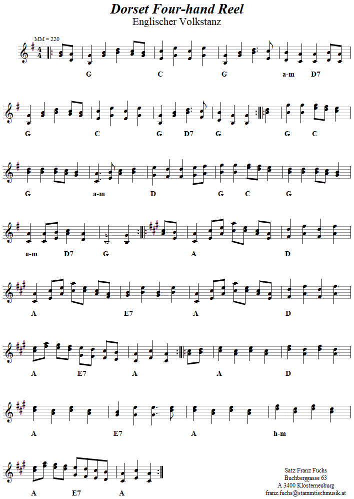 Dorset Four-hand Reel in zweistimmigen Noten. 
Bitte klicken, um die Melodie zu hren.