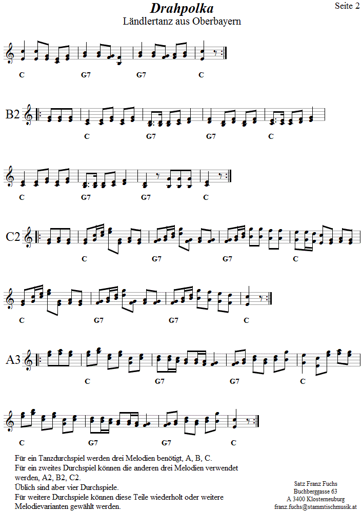 Drahpolka in zweistimmigen Noten, Seite 2. 
Bitte klicken, um die Melodie zu hren.