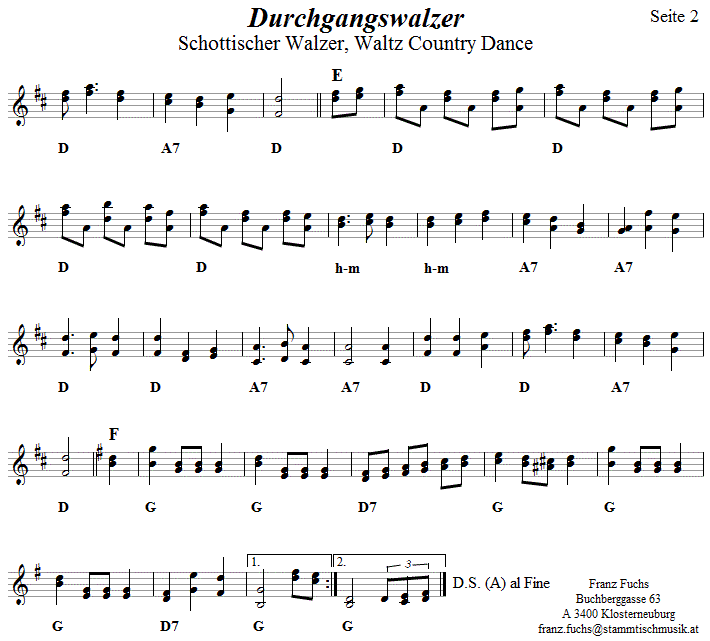 Schottischer Walzer (Durchgangswalzer). Seite 2, in zweistimmigen Noten. 
Bitte klicken, um die Melodie zu hren.