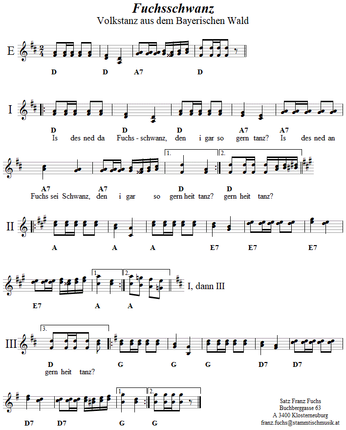 Fuchsschwanz in zweistimmigen Noten. 
Bitte klicken, um die Melodie zu hren.