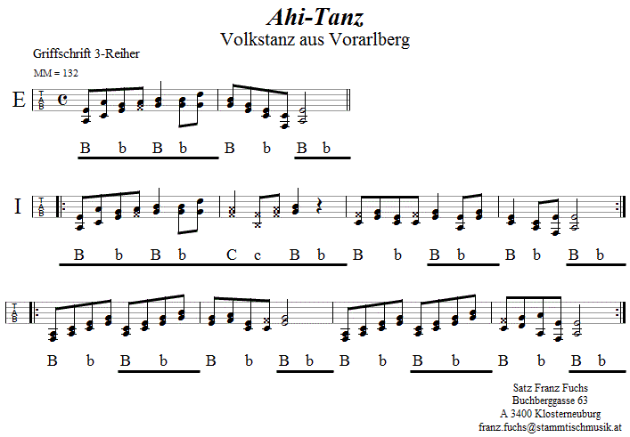 Ahi-Tanz zu zweit, in Griffschrift fr Steirische Harmonika. 
Bitte klicken, um die Melodie zu hren.