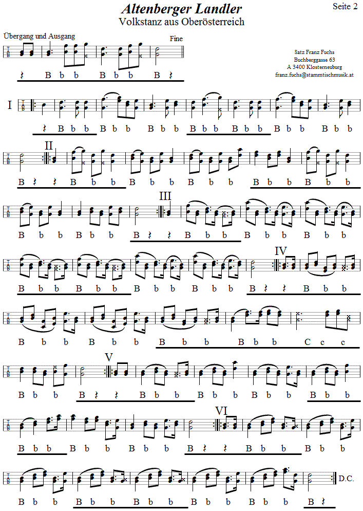Altenberger Landler in Griffschrift fr Steirische Harmonika, Seite 2. 
Bitte klicken, um die Melodie zu hren.