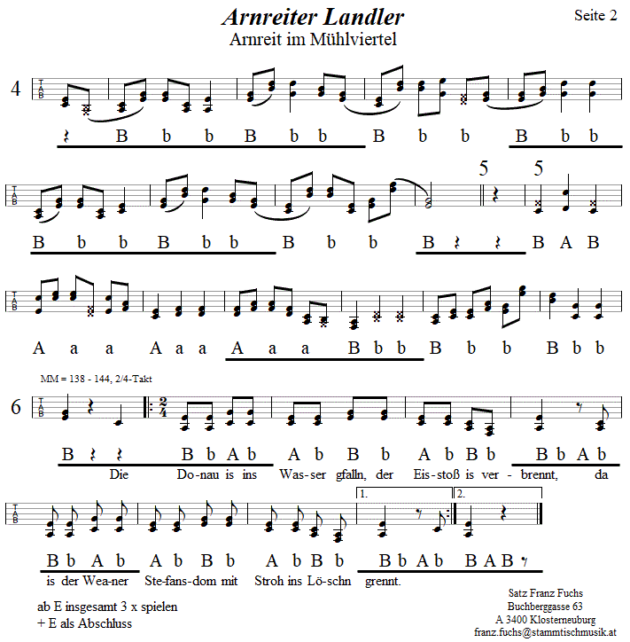 Arnreiter Landler in Griffschrift fr Steirische Harmonika, Seite 2. 
Bitte klicken, um die Melodie zu hren.