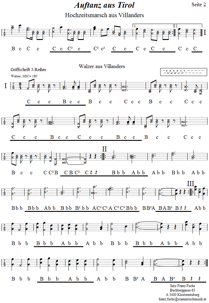 Auftanz ausTirol, Seite 2 in Griffschrift fr Steirische Harmonika. 
Bitte klicken, um die Melodie zu hren.