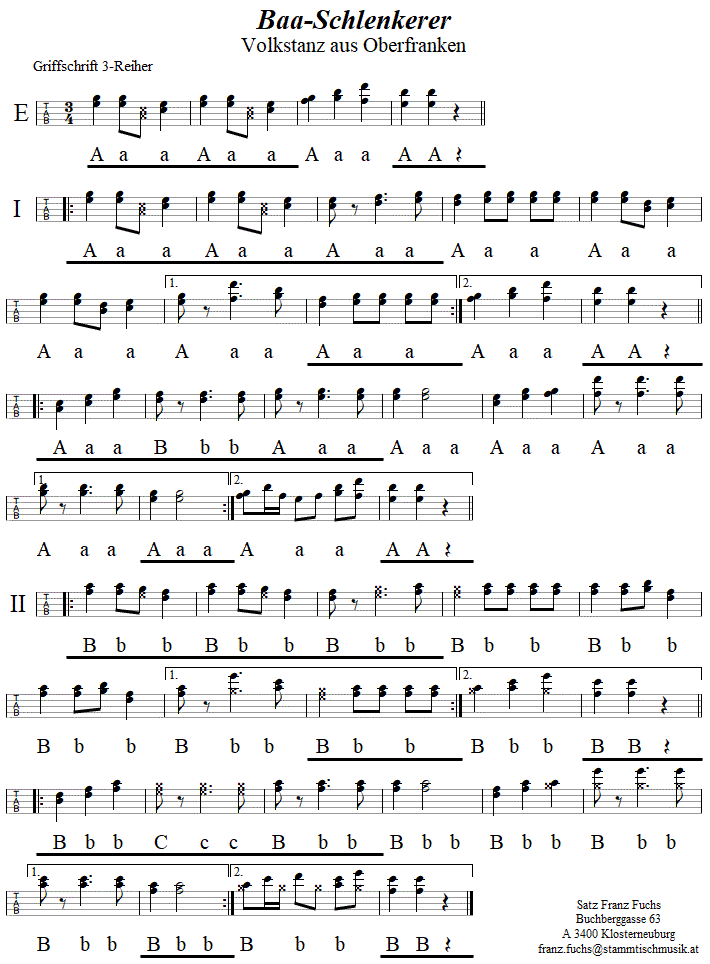 Baa-Schlenkerer in Griffschrift fr Steirische Harmonika. 
Bitte klicken, um die Melodie zu hren.