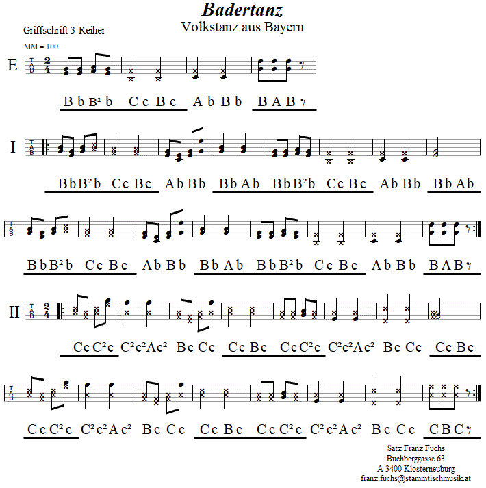 Badertanz, in Griffschrift fr Steirische Harmonika. 
Bitte klicken, um die Melodie zu hren.