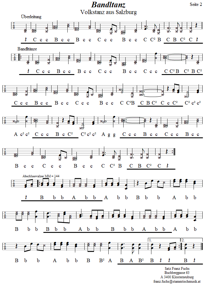 Bandltanz 2 in Griffschrift fr Steirische Harmonika. 
Bitte klicken, um die Melodie zu hren.