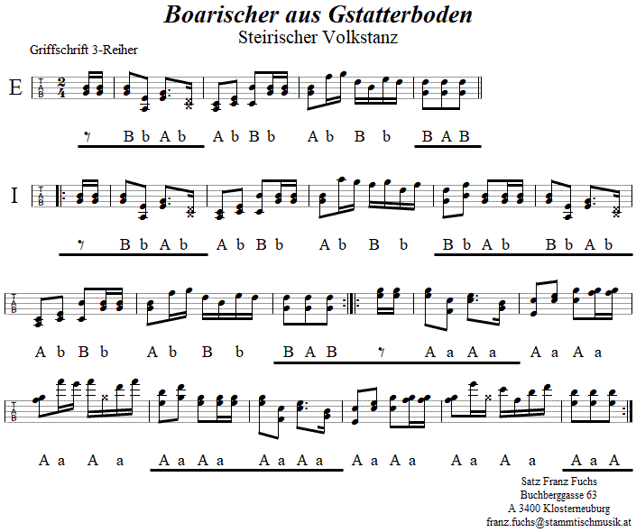 Boarischer aus Gstatterboden in Griffschrift fr Steirische Harmonika.
Bitte klicken, um die Melodie zu hren.