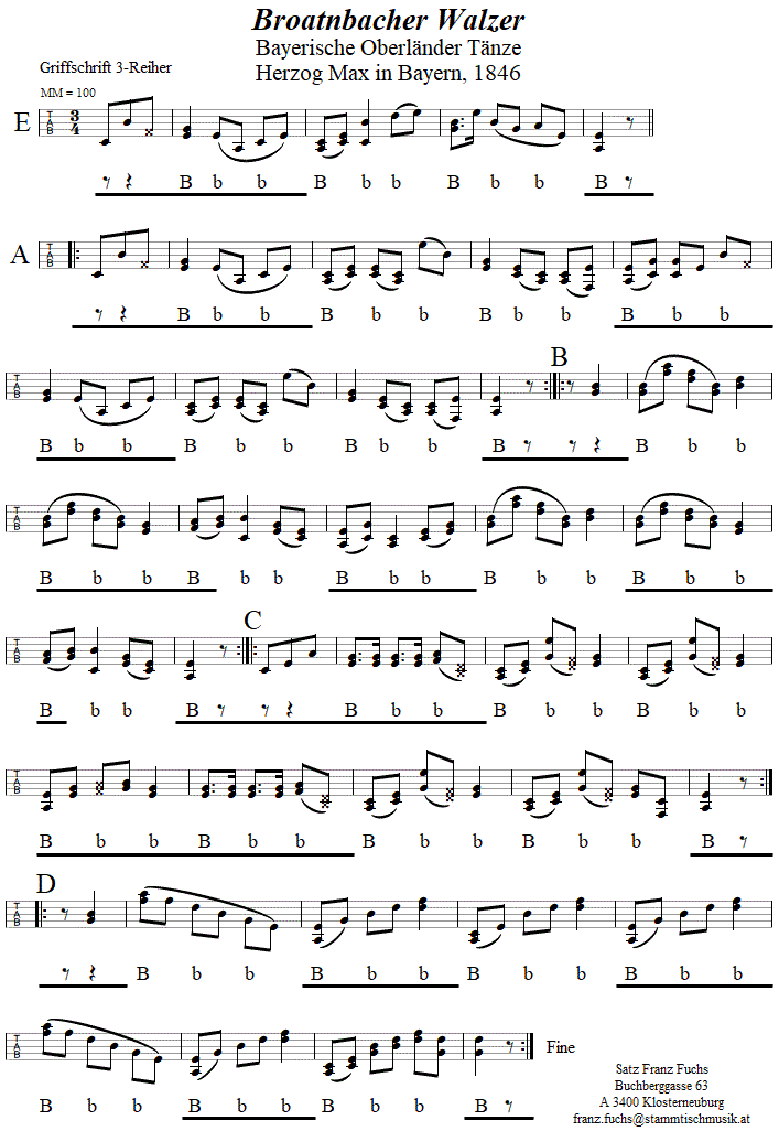 Broatnbacher Walzer in Griffschrift fr Steirische Harmonika. 
Bitte klicken, um die Melodie zu hren.