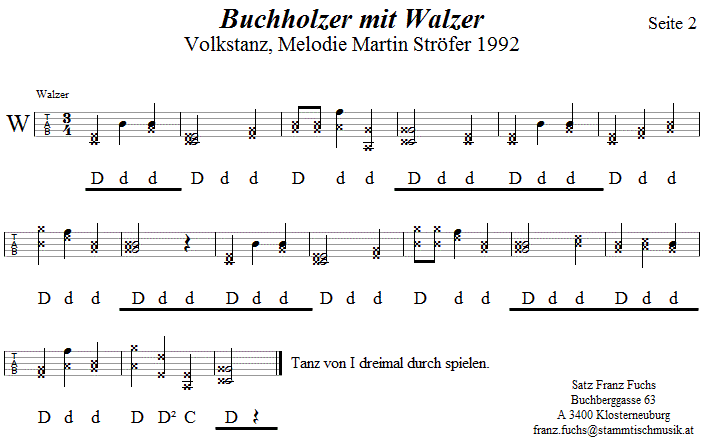 Buchholzer mit Walzer in Griffschrift fr Steirische Harmonika, Seite 2. 
Bitte klicken, um die Melodie zu hren.