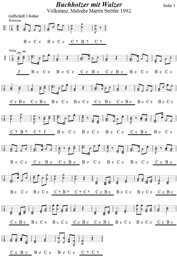 Buchholzer mit Walzer in Griffschrift fr Steirische Harmonika, Seite 1. 
Bitte klicken, um die Melodie zu hren.