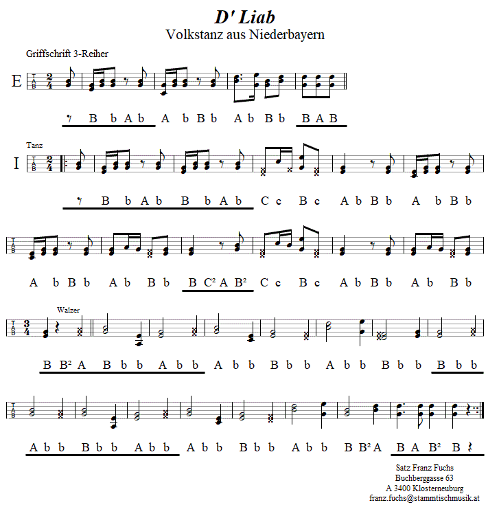 D' Liab in Griffschrift fr Steirische Harmonika. 
Bitte klicken, um die Melodie zu hren.