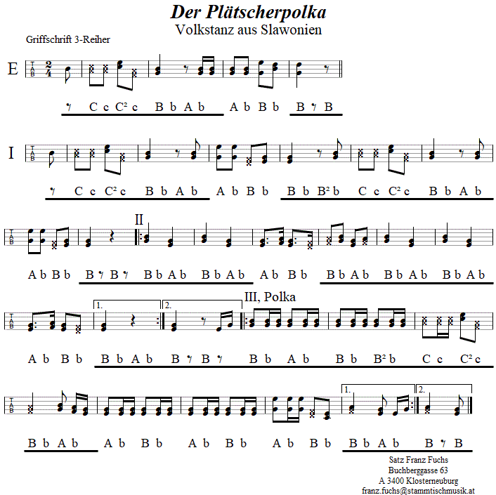 Der Pltscherpolka in Griffschrift fr Steirische Harmonika. 
Bitte klicken, um die Melodie zu hren.