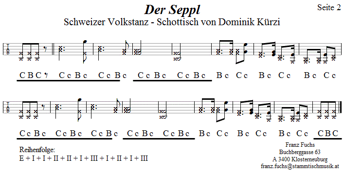 Der Seppl in Griffschrift fr Steirische Harmonika. Seite 2. 
Bitte klicken, um die Melodie zu hren.