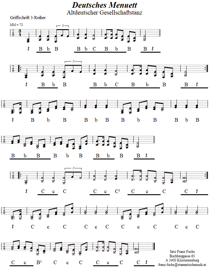 Deutsches Menuett in Griffschrift fr Steirische Harmonika. 
Bitte klicken, um die Melodie zu hren.