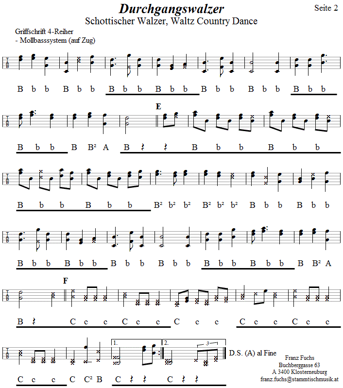 Schottischer Walzer (Durchgangswalzer). Seite 2, in Griffschrift fr Steirische Harmonika. 
Bitte klicken, um die Melodie zu hren.