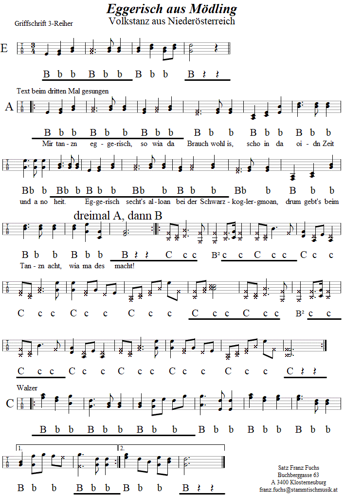 Eggerisch aus Mdling, in Griffschrift fr Steirische Harmonika. 
Bitte klicken, um die Melodie zu hren.
