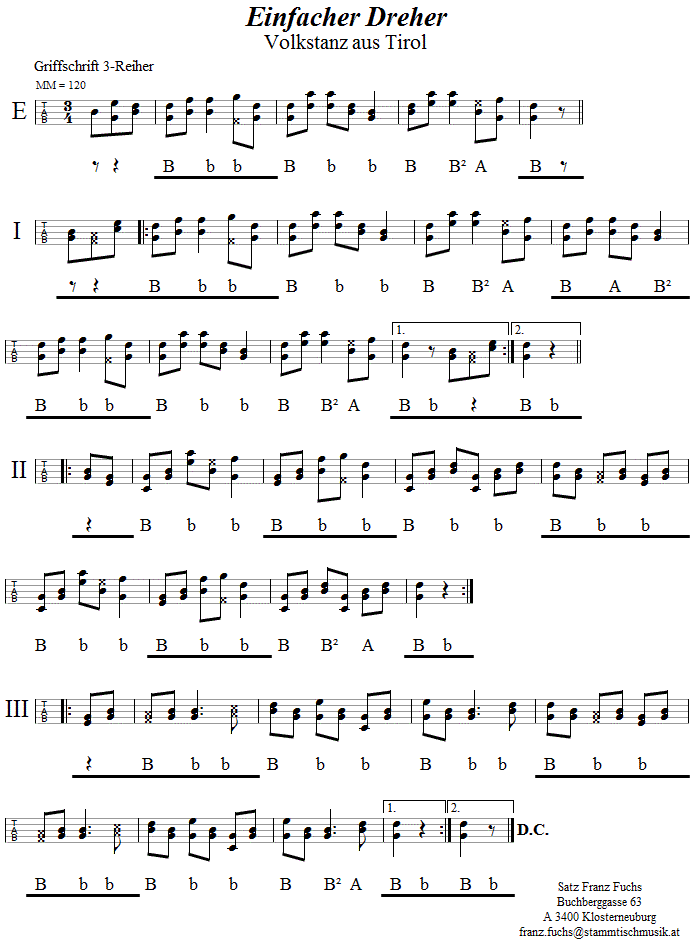 Einfacher Dreher in Griffschrift fr Steirische Harmonika. 
Bitte klicken, um die Melodie zu hren.