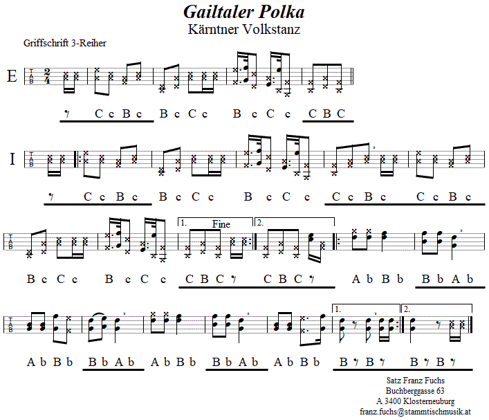 Gailtaler Polka in Griffschrift fr Steirische Harmonika. 
Bitte klicken, um die Melodie zu hren.