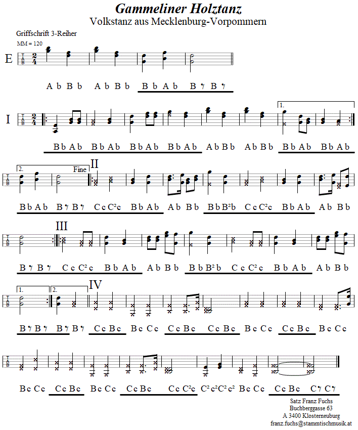 Gammeliner Holztanz in Griffschrift fr Steirische Harmonika. 
Bitte klicken, um die Melodie zu hren.