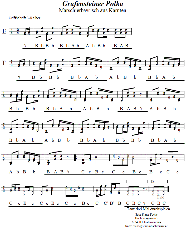 Grafensteiner Polka in Griffschrift fr Steirische Harmonika. 
Bitte klicken, um die Melodie zu hren.