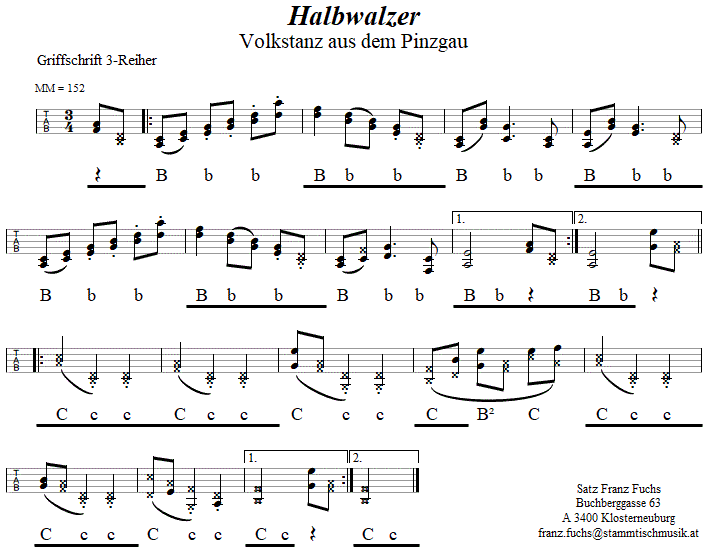 Halbwalzer in Griffschrift fr Steirische Harmonika. 
Bitte klicken, um die Melodie zu hren.