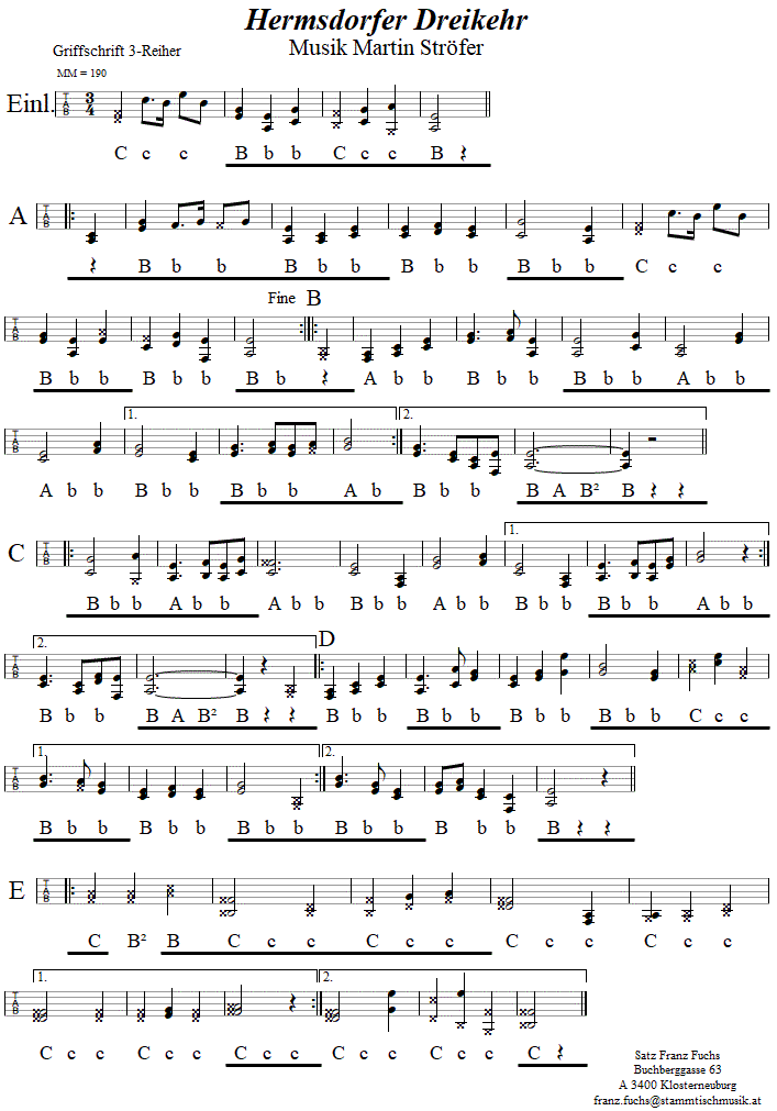 Hermsdorfer Dreikehr, in Griffschrift fr Steirische Harmonika. 
Bitte klicken, um die Melodie zu hren.