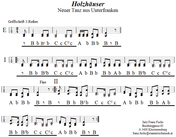 Holzhuser, in Griffschrift fr Steirische Harmonika. 
Bitte klicken, um die Melodie zu hren.