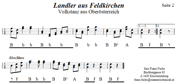 Landler aus Feldkirchen, Seite 2, in Griffschrift fr Steirische Harmonika. 
Bitte klicken, um die Melodie zu hren.