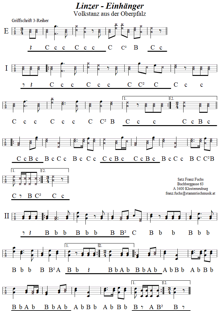 Linzer oder Einhnger in Griffschrift fr Steirische Harmonika. 
Bitte klicken, um die Melodie zu hren.