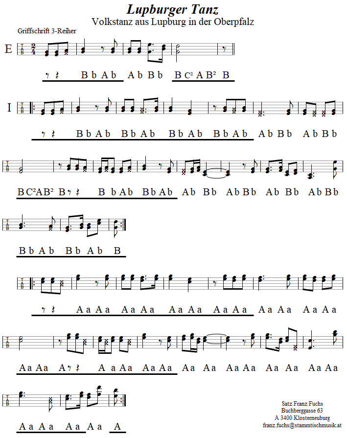 Lupburger Tanz in Griffschrift fr Steirische Harmonika. 
Bitte klicken, um die Melodie zu hren.