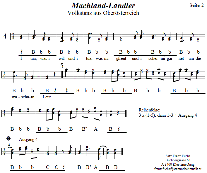 Machland-Landler, Seite 2, in Griffschrift fr Steirische Harmonika. 
Bitte klicken, um die Melodie zu hren.