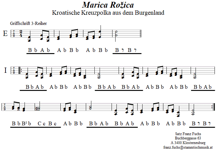 Marica Roica in zweistimmigen Noten. 
Bitte klicken, um die Melodie zu hren.