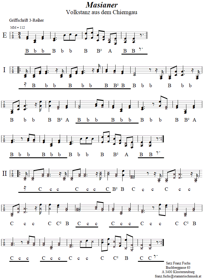 Masianer (Ruhpolding) in Griffschrift fr Steirische Harmonika. 
Bitte klicken, um die Melodie zu hren.