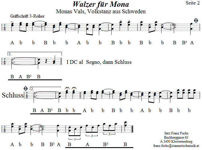 Walzer fr Mona, Seite 2  in Griffschrift fr Steirische Harmonika. 
Bitte klicken, um die Melodie zu hren.