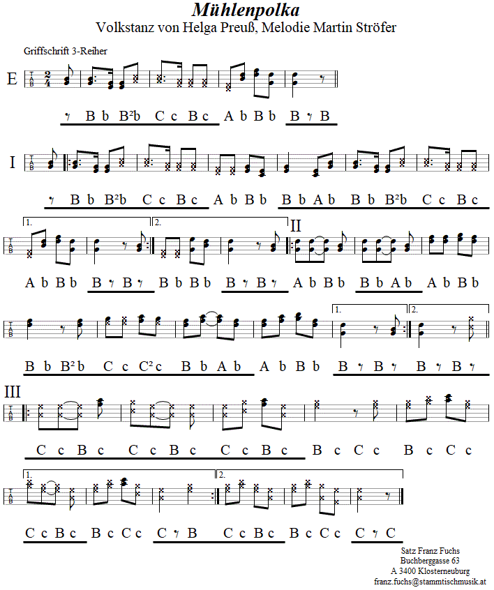 Mhlenpolka, in Griffschrift fr Steirische Harmonika.
Bitte klicken, um die Melodie zu hren.
