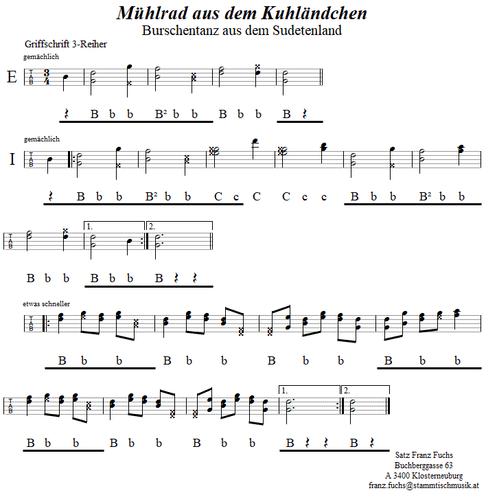 Mhlrad aus dem Kuhlndchen in Griffschrift fr Steirische Harmonika. 
Bitte klicken, um die Melodie zu hren.