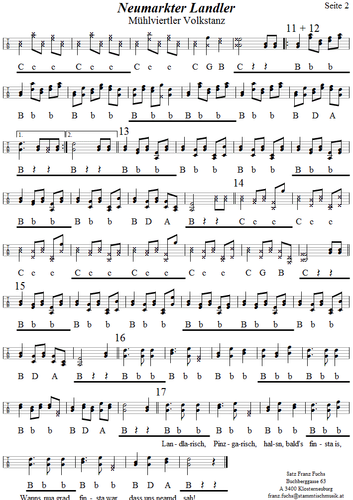 GSNeumarkter Landler, Seite 2, in Griffschrift fr Steirische Harmonika. 
Bitte klicken, um die Melodie zu hren.