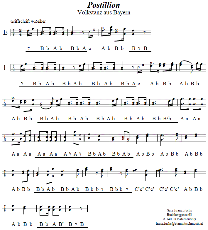 Postillion in Griffschrift fr Steirische Harmonika. 
Bitte klicken, um die Melodie zu hren.