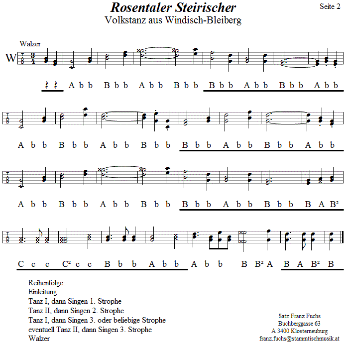 Rosentaler Steirischer in Griffschrift fr Steirische Harmonika, Seite 2. 
Bitte klicken, um die Melodie zu hren.
